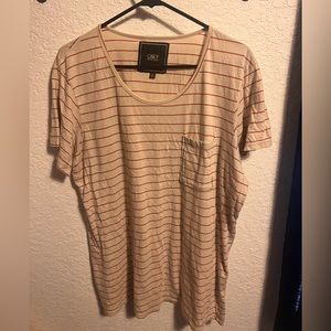 Obey Propaganda XL Deep Cut Crew Neck Shirt Cream w/Red Stripes